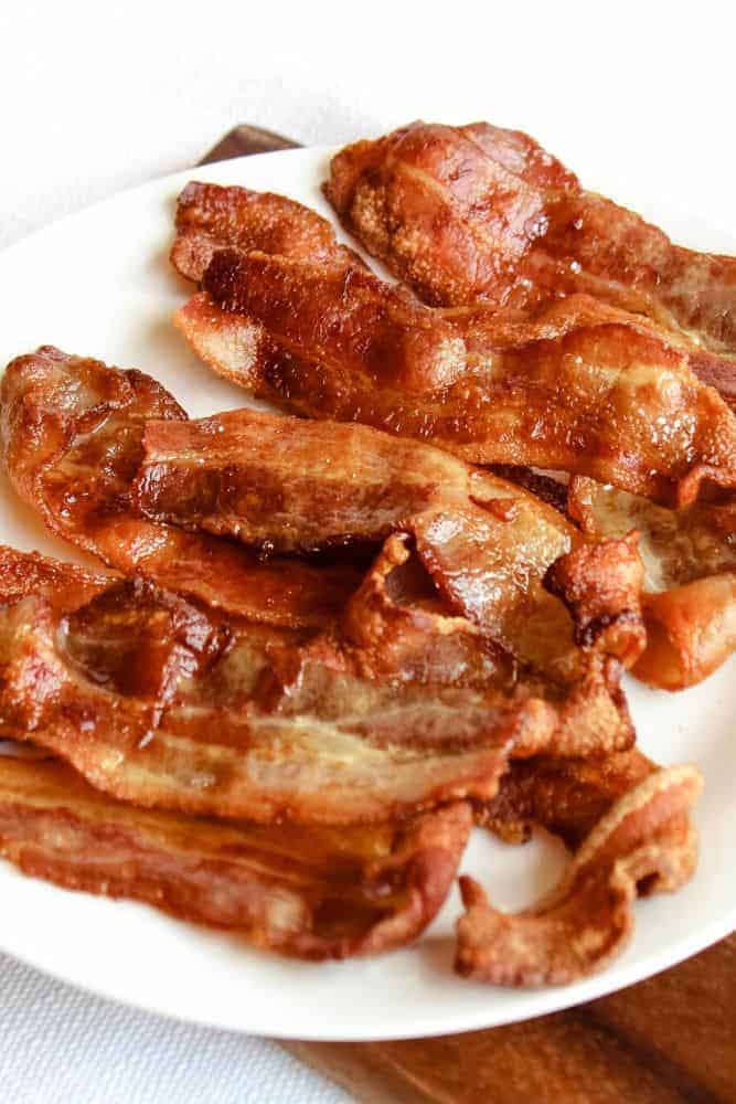Air Fryer Bacon on a white plate