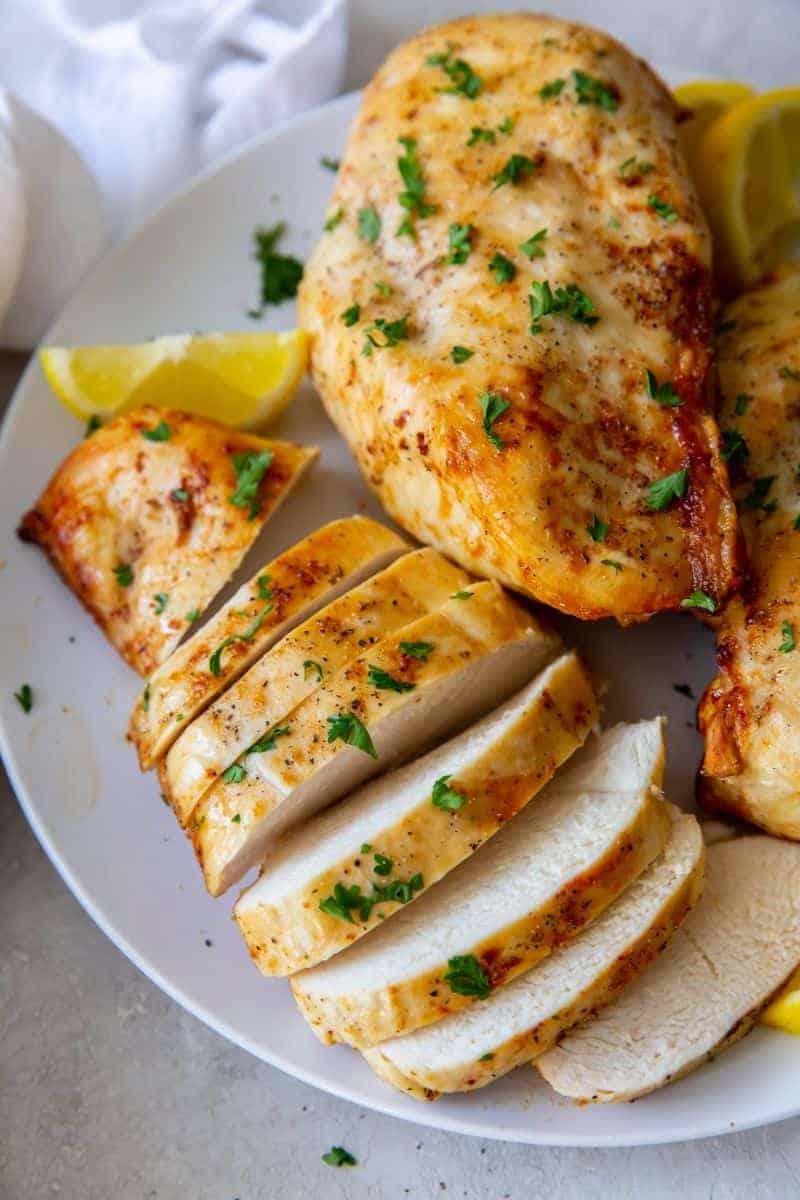 Air Fryer Chicken Breast on a white plate