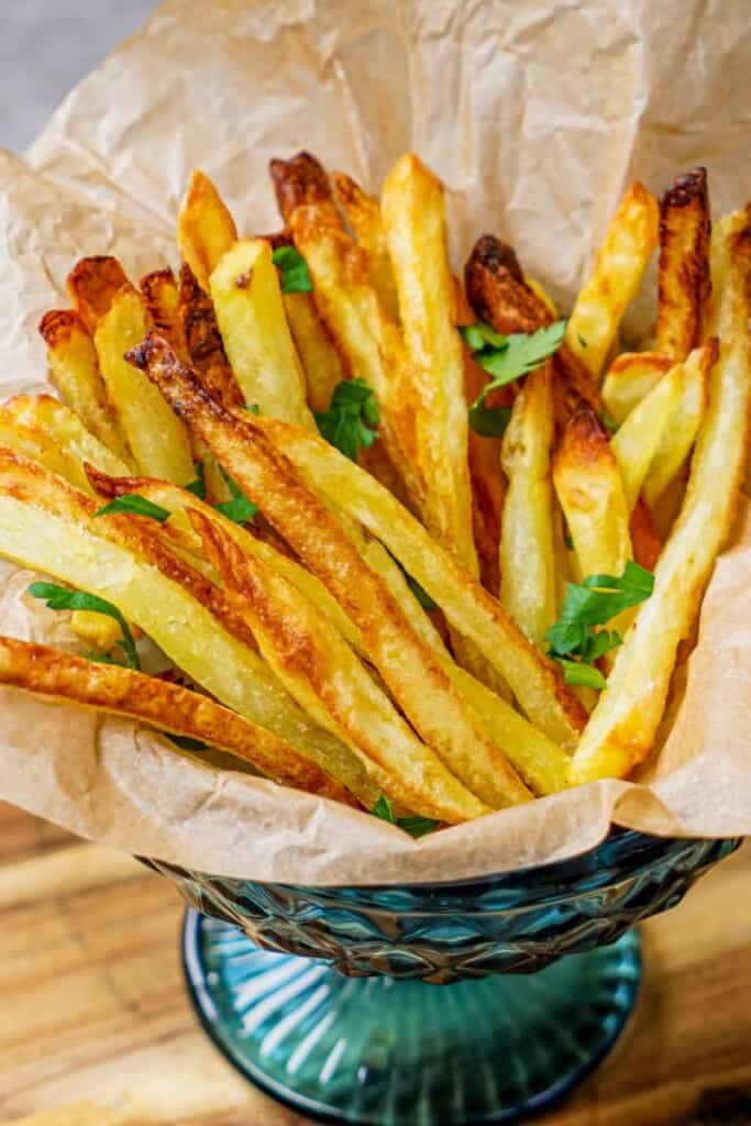 Close up of cripsy air fryer french fries