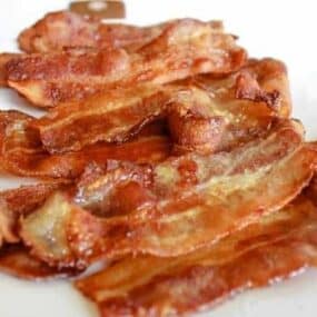 Air Fryer Bacon on a white plate