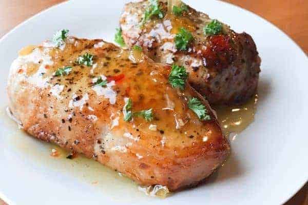 Honey Garlic Pork Chops on White Plate