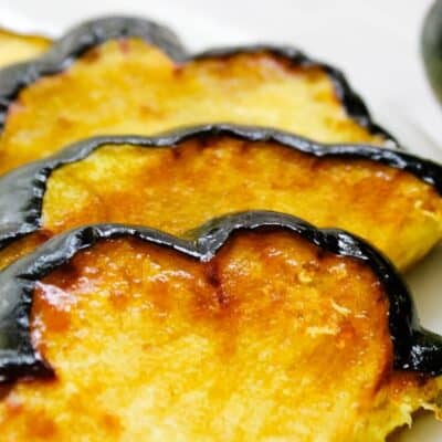 Closeup of acorn squash slices on a white plate