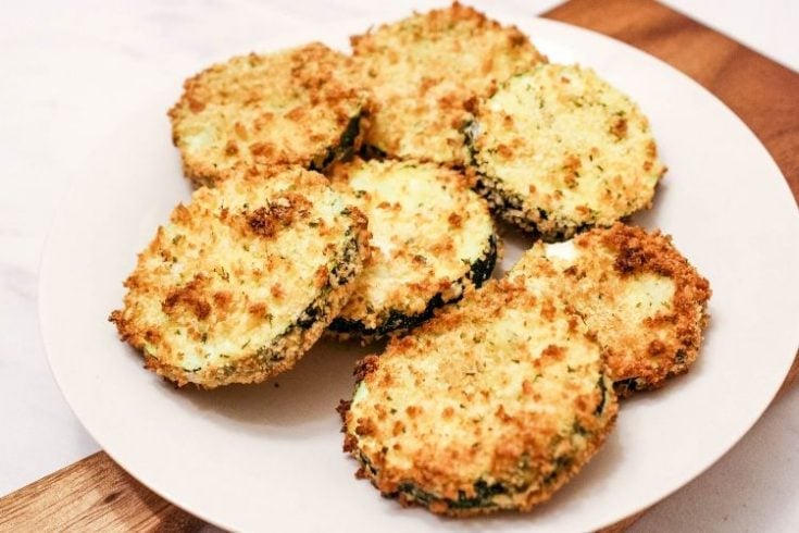 Air Fryer Zucchini Chips on white plate