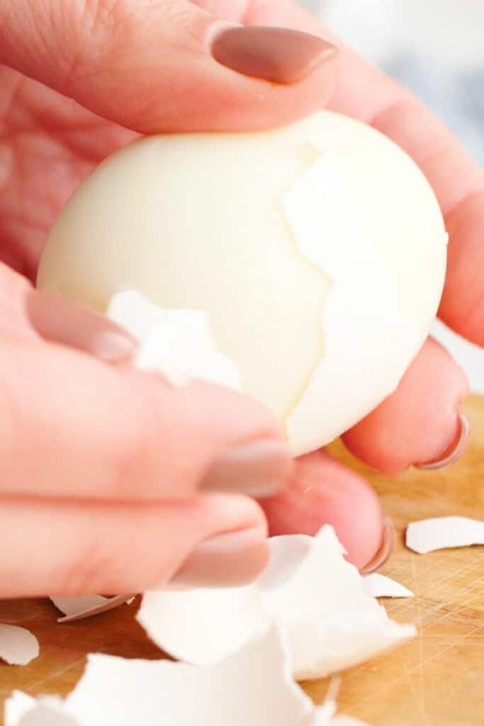 Easily peeling a hard boiled egg made in the air fryer