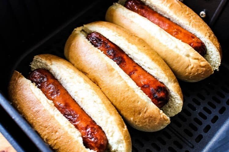 Hot Dogs in Buns inside Air Fryer