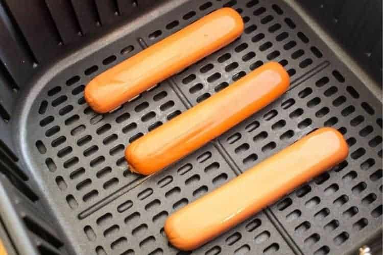 Fresh Hot Dogs inside Air Fryer