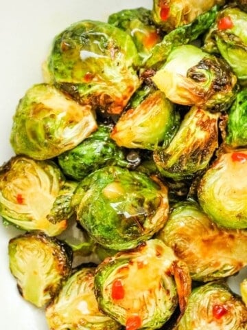 Air Fried Brussels Sprouts on a white plate