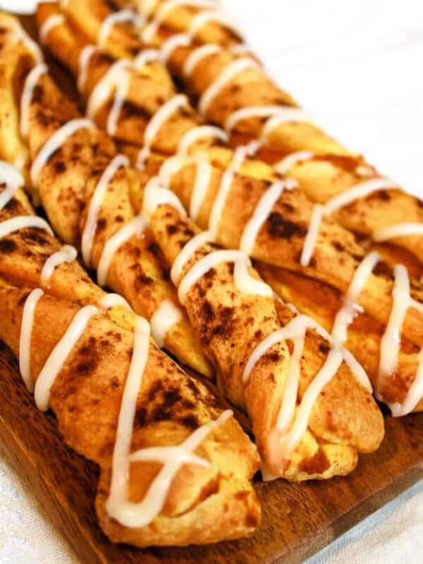 Closeup of pumpkin twists on brown plate