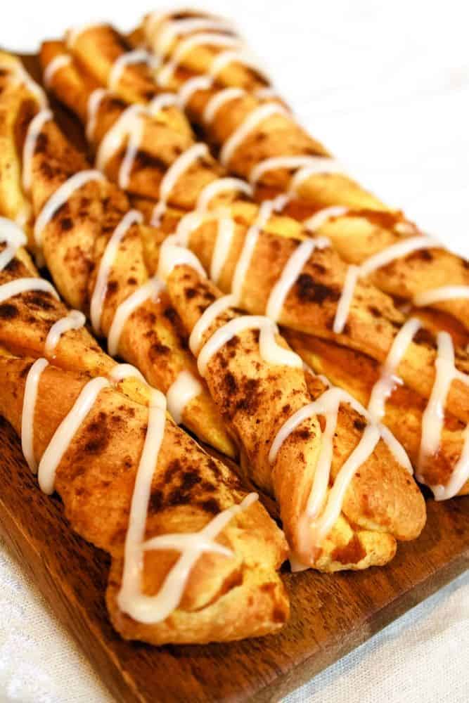 Closeup of pumpkin twists on brown plate