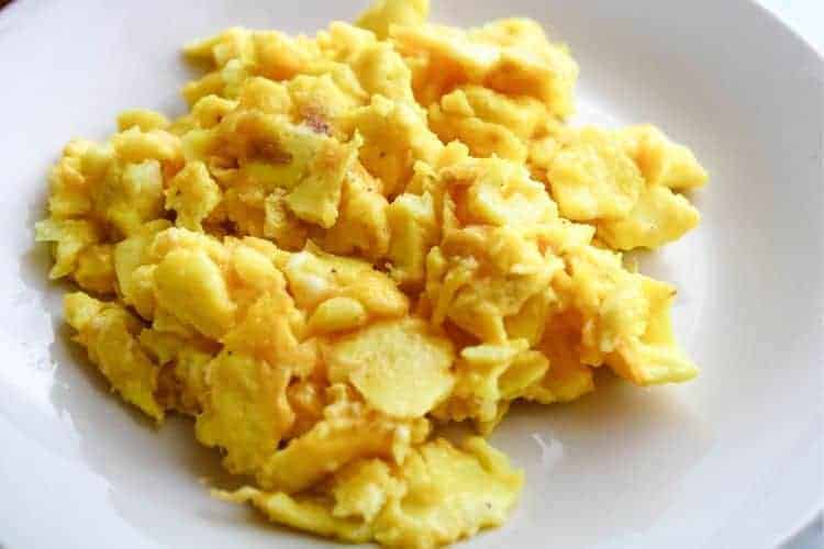 Air Fryer Scrambled Eggs on a white plate