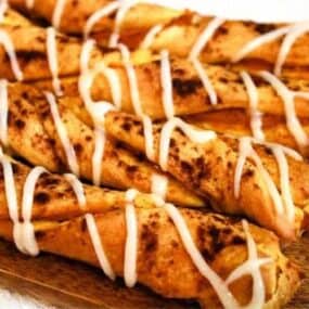 Air Fryer Pumpkin Pie Twists on brown cutting board