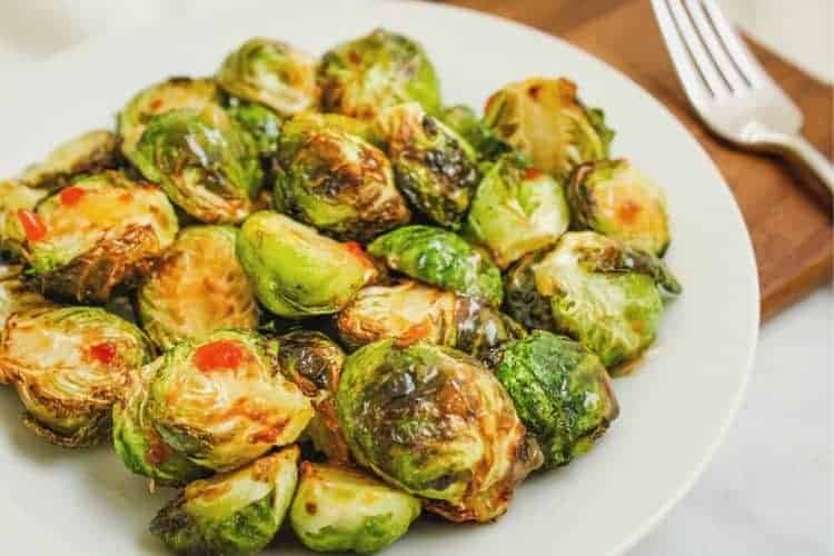 air fryer brussels sprouts on a white plate
