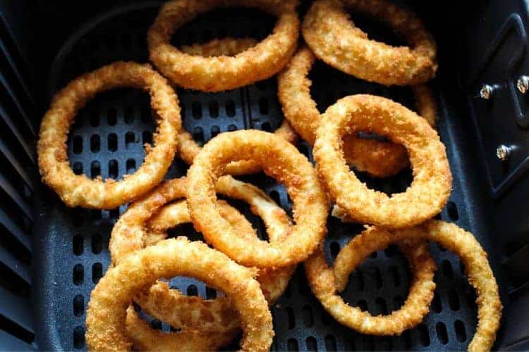 Onion Rings inside air fryer