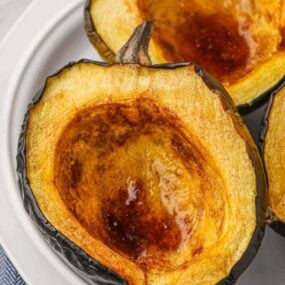 Roasted acorn squash in a serving bowl