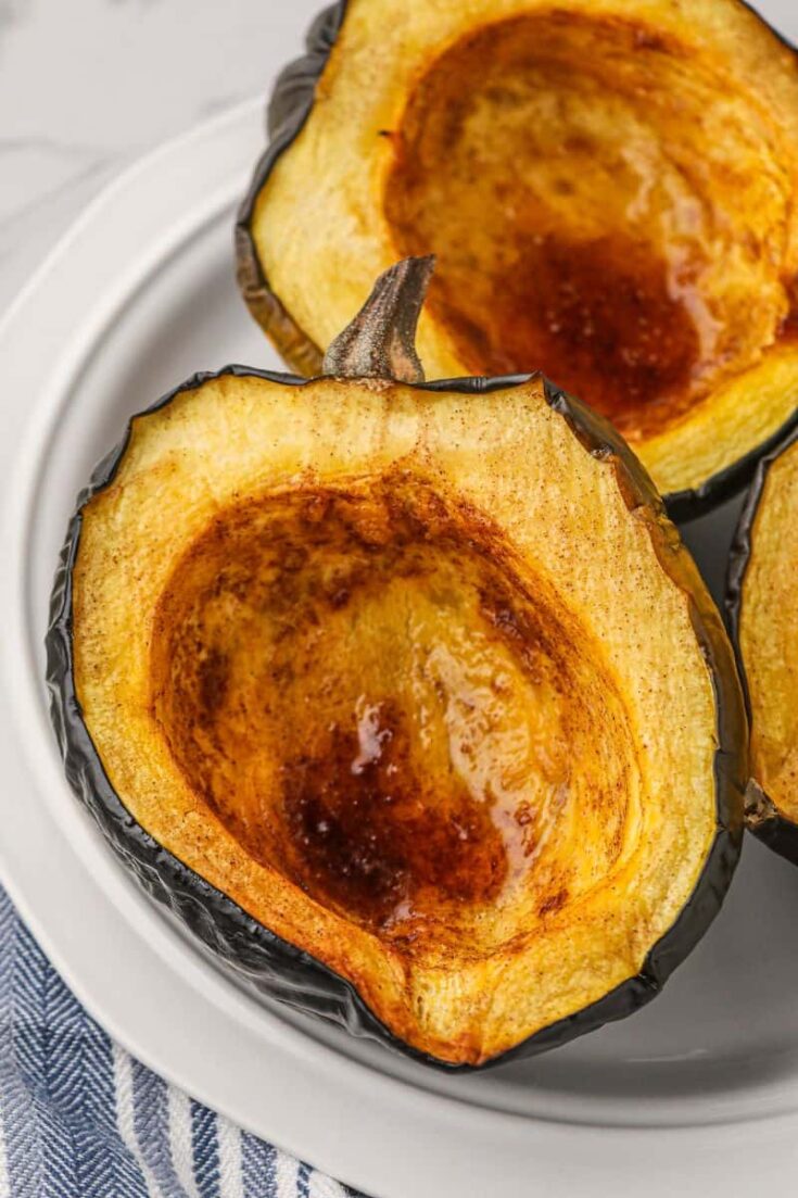 Roasted acorn squash in a serving bowl