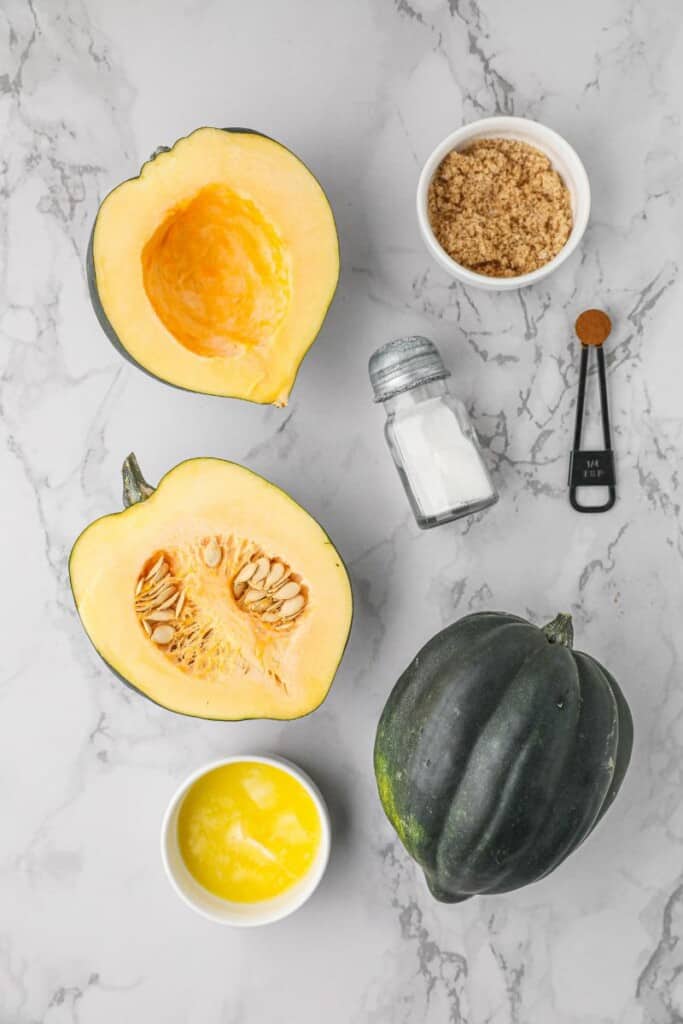 Ingredients needed to make the roasted acorn squash recipe