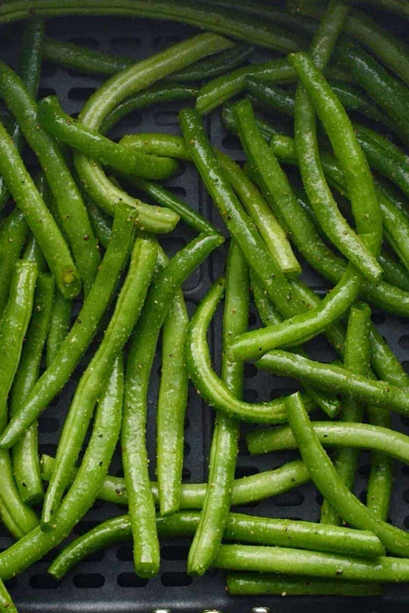 Asian Air Fryer Green Beans on a white plate