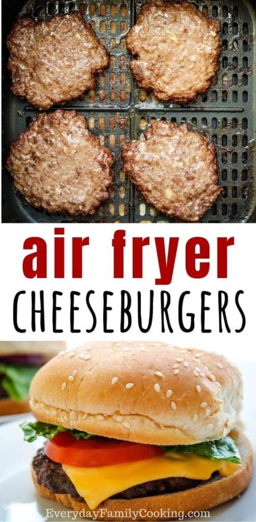 Title and Shown: Air Fryer Cheeseburgers (in air fryer and on plate)