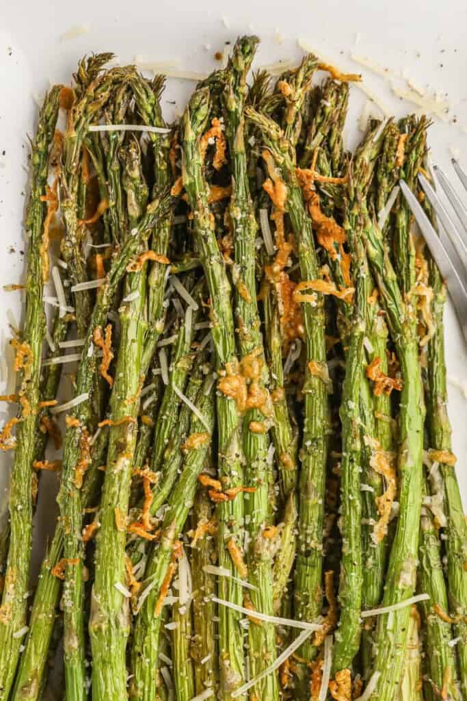 Closeup of asparagus with parmesan cheese on top