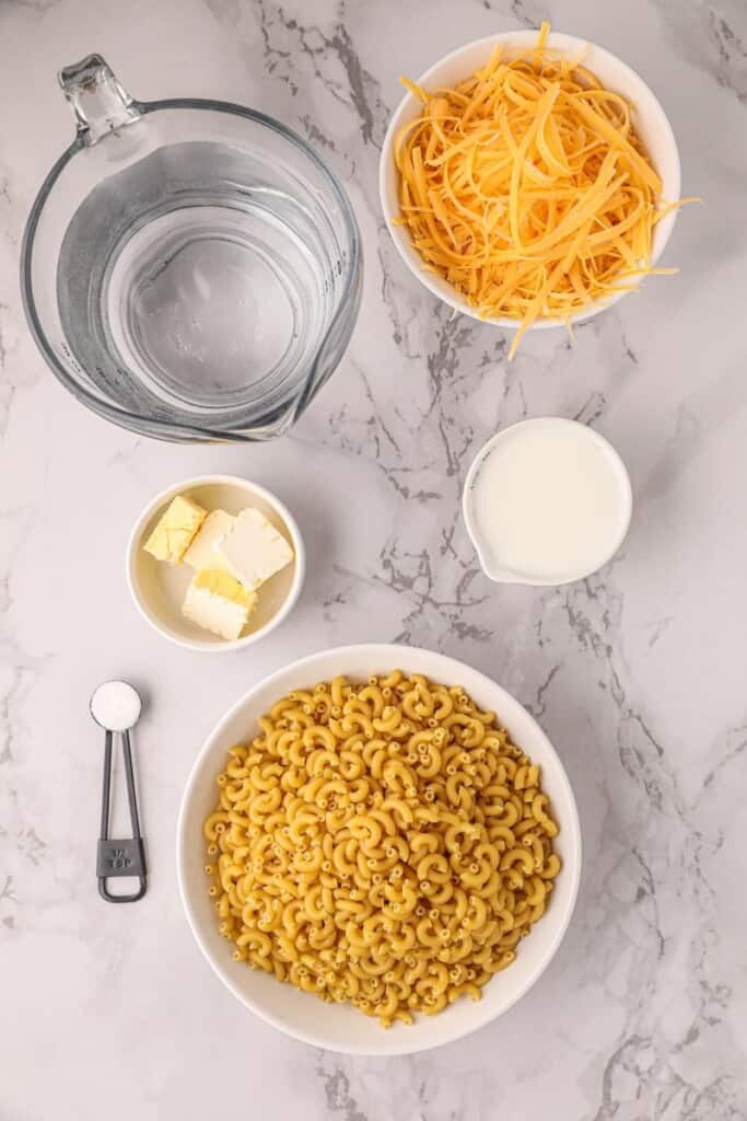 Ingredients needed to make Instant Pot Mac and Cheese