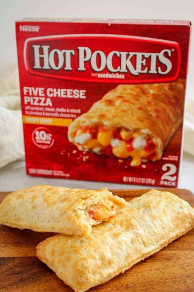 Air Fryer Hot Pocket Sandwiches in front of box