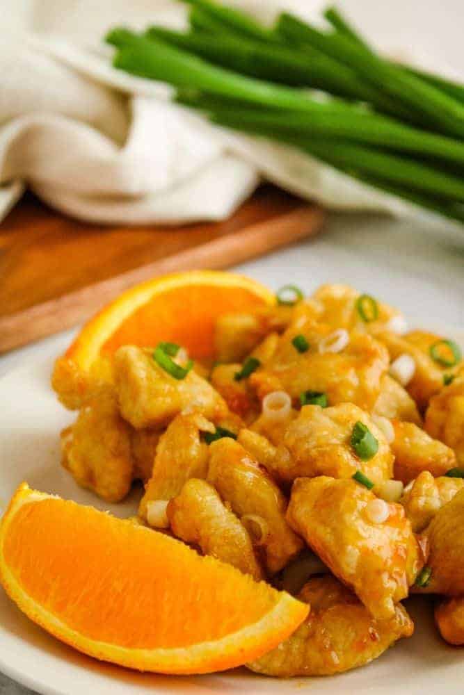Air Fryer Orange Chicken with Oranges and Green Onions