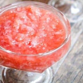 Strawberry Applesauce in a bowl on rustic background