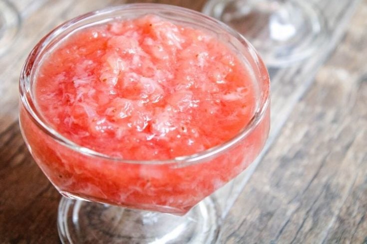Strawberry Applesauce in a bowl on rustic background