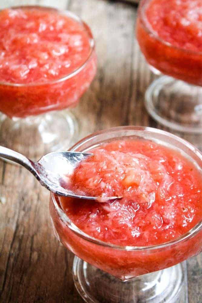 Strawberry Applesauce with a spoon