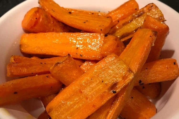 Roasted Carrots in a white bowl