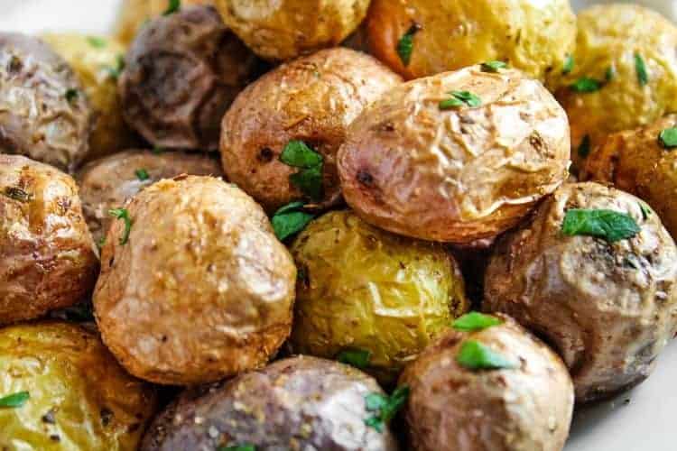 Closeup of Baby Potatoes on a white plate