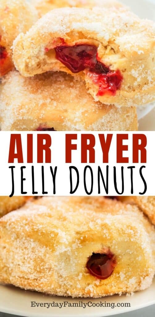 Title and Shown: Air Fryer Jelly Donuts (with jelly oozing out)