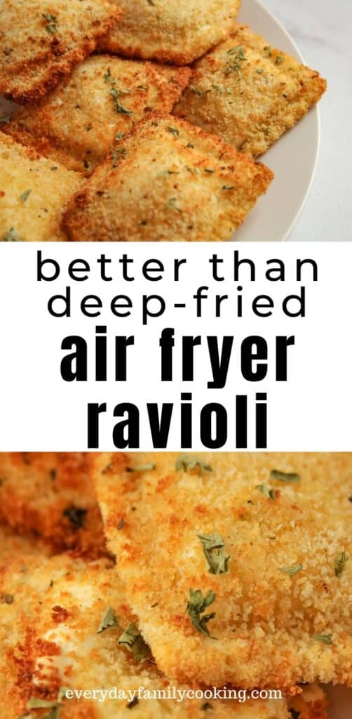 Title and Shown: better than deep-fried air fryer ravioli (on a white plate)