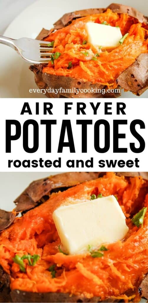 Title and Shown: Air Fryer Potatoes -- roasted and sweet (on a white plate)