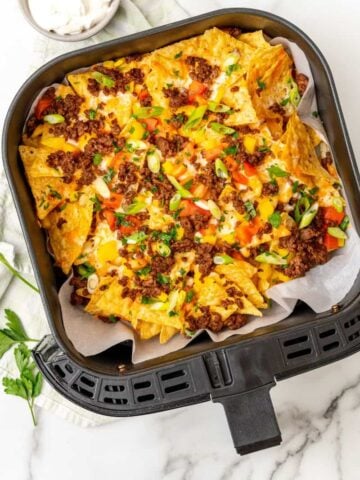 Air Fryer nachos in air fryer basker