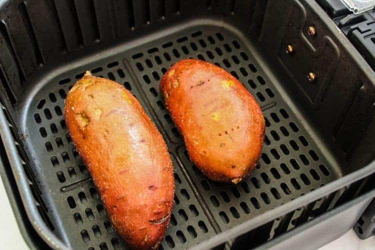 2 raw whole sweet potatoes in air fryer