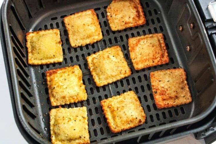 Cooked toasted ravioli in an air fryer
