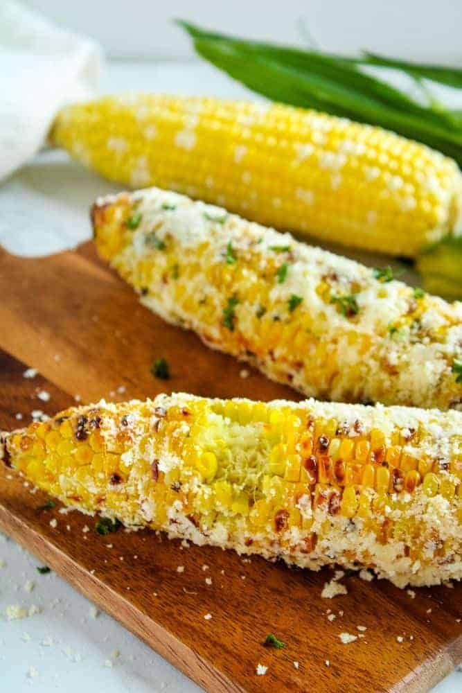 Air Fryer Corn on the Cob with bite taken out