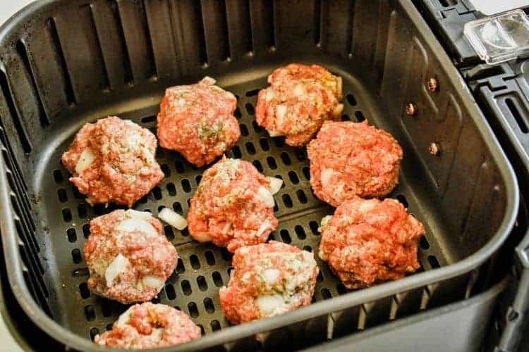 Raw formed meatballs in the air fryer