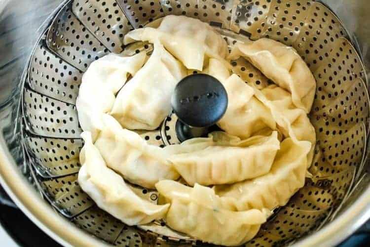 Cooked frozen dumplings inside Instant Pot