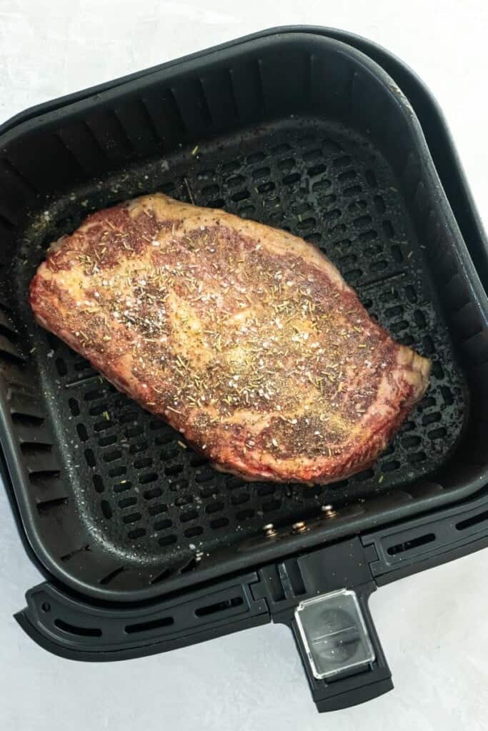 Frozen steak in air fryer.