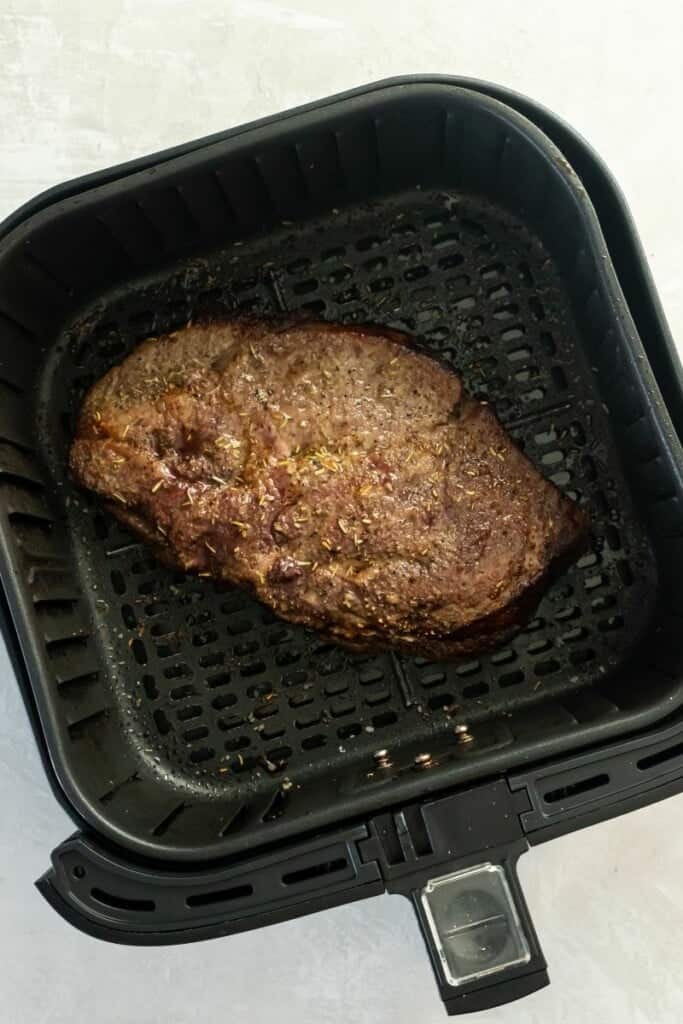 Cooked ribeye steak in air fryer