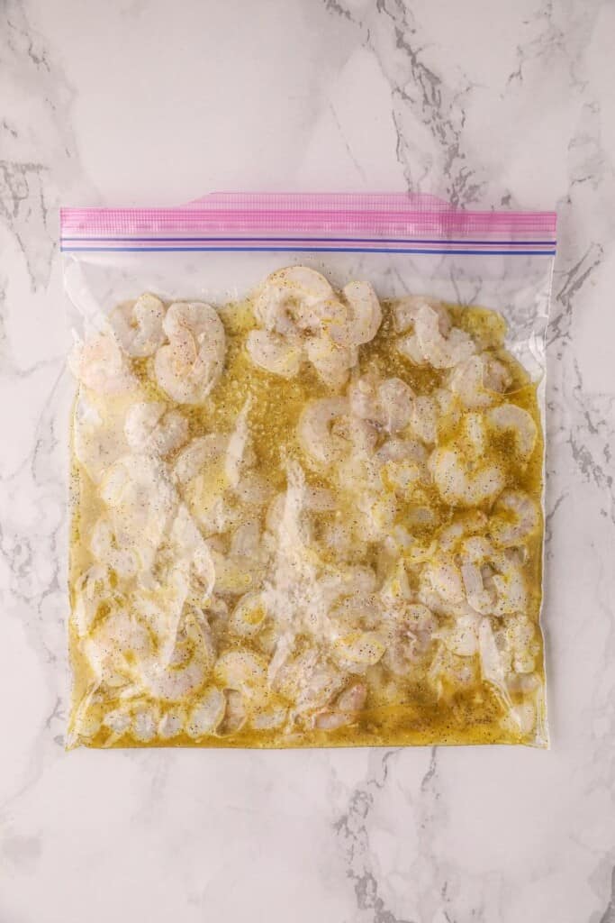 Air fried shrimp in a bag marinating