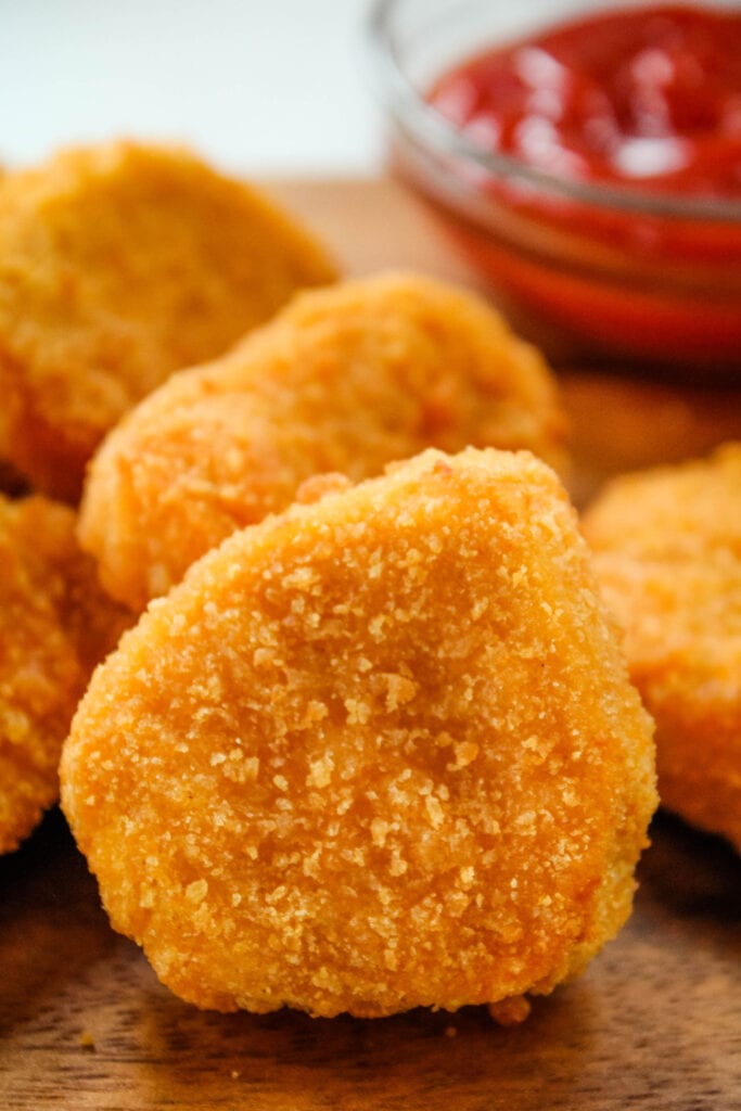 Closeup of breaded chicken nugget