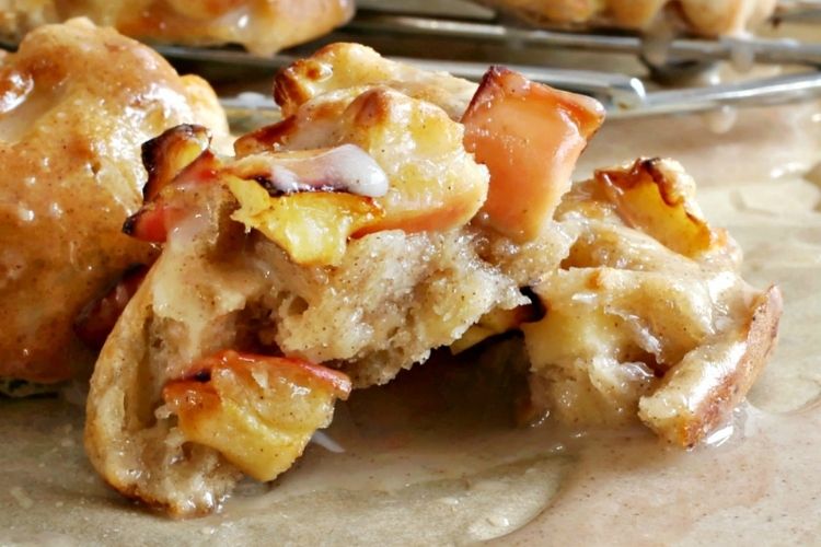 Closeup of Air Fryer Apple Fritter cut open