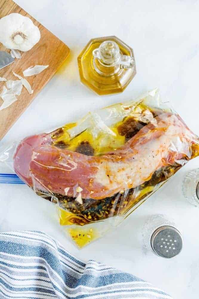Air Fryer Pork Tenderloin Marinating in a Ziploc bag