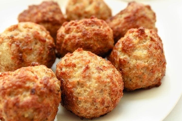 Air Fryer Meatballs on white plate