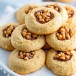 Toffee Cookies stacked on a white cakestand