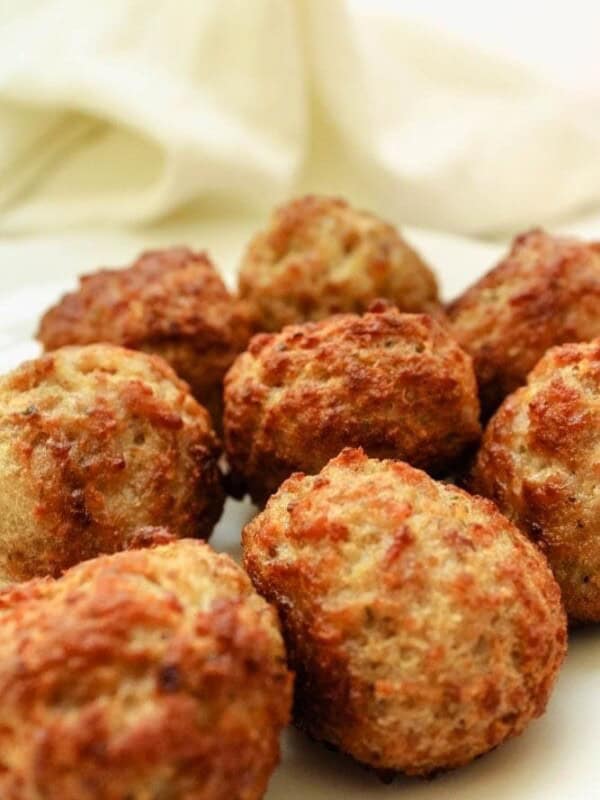 Air Fryer Meatballs on a white plate