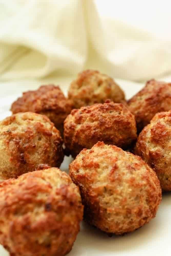 Air Fryer Meatballs on a white plate